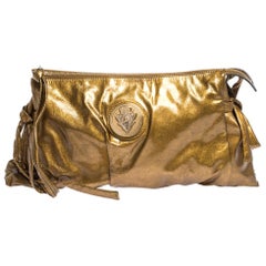 Gucci Metallic Gold Patent Leather Large Hysteria Clutch