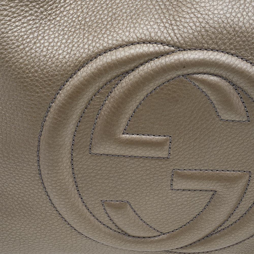Gucci Metallic Gold Pebbled Leather Medium Soho Chain Tote 5