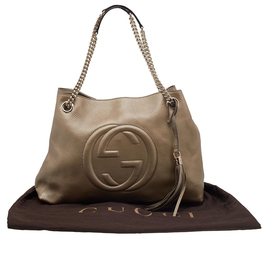 Gucci Metallic Gold Pebbled Leather Medium Soho Chain Tote 7