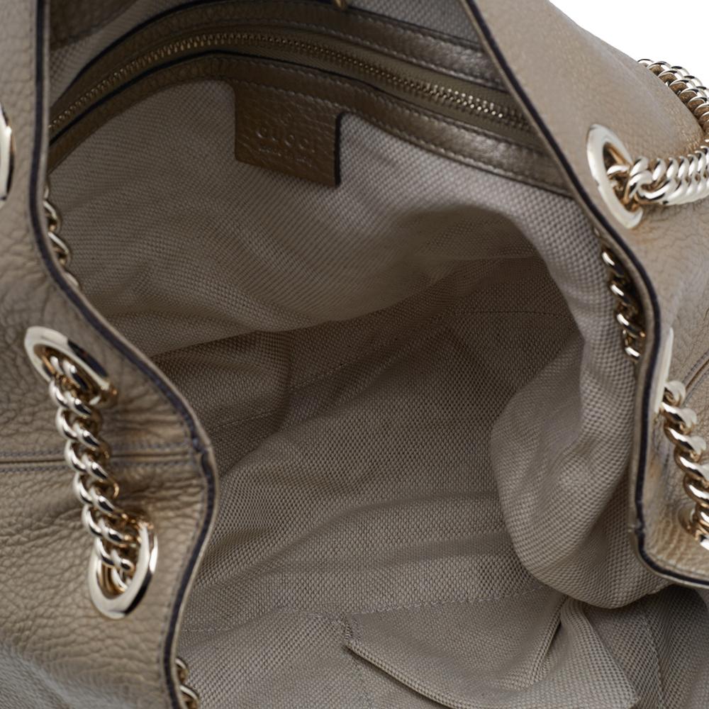 Gucci Metallic Gold Pebbled Leather Medium Soho Chain Tote 3