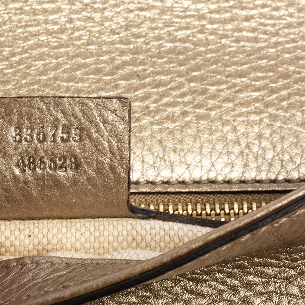 Brown Gucci Metallic Gold Pebbled Leather Soho Clutch