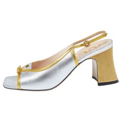 Gucci Metallic Gold/Silver Leather Alison Bow Sandals Size 39