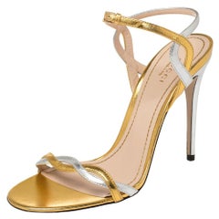 Gucci Metallic Gold/Silver Leather Ankle Strap Sandals Size 39