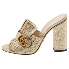 Gucci Metallic Gold Texture Double G Marmont Fringe Slide Sandals Size 39