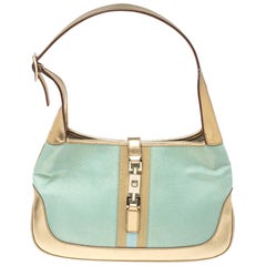 Gucci Metallic Gold/Turquoise Mesh and Leather Jackie Hobo