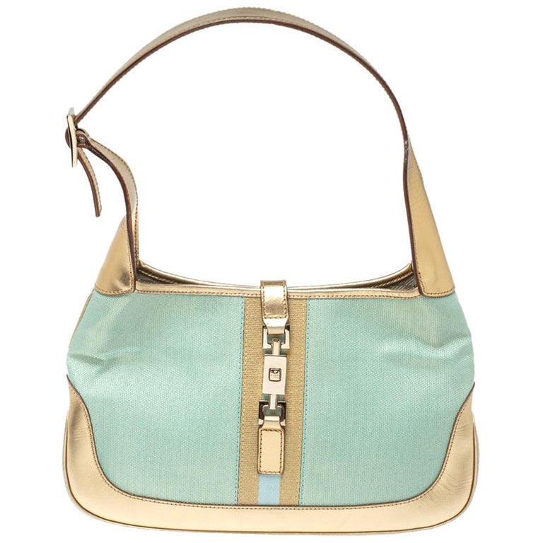 Gucci Metallic Gold/Turquoise Mesh and Leather Jackie Hobo at 1stDibs
