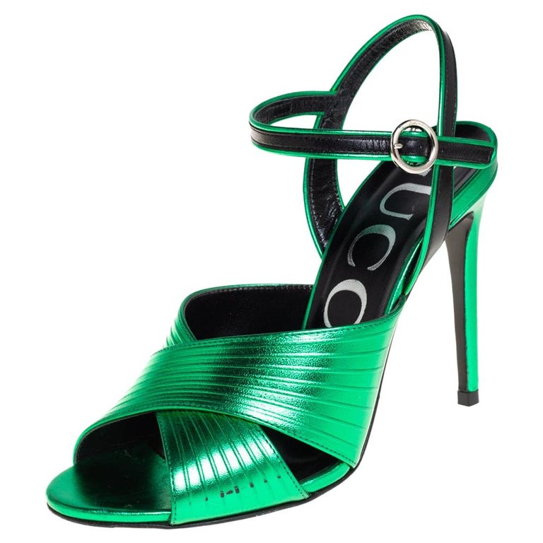 Gucci Metallic Green Leather Betsy Ankle Strap Sandals Size 36.5 at 1stDibs  | gucci green sandals, metallic green heels, metallic green sandals