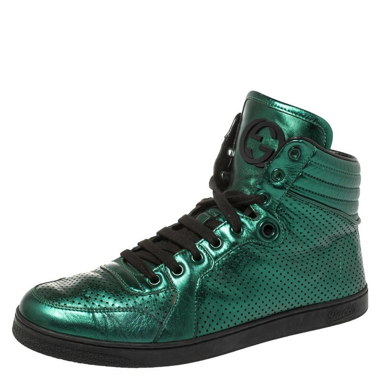 Gucci Metallic Green Perforated Leather Coda High Top Sneaker Size 42 at  1stDibs
