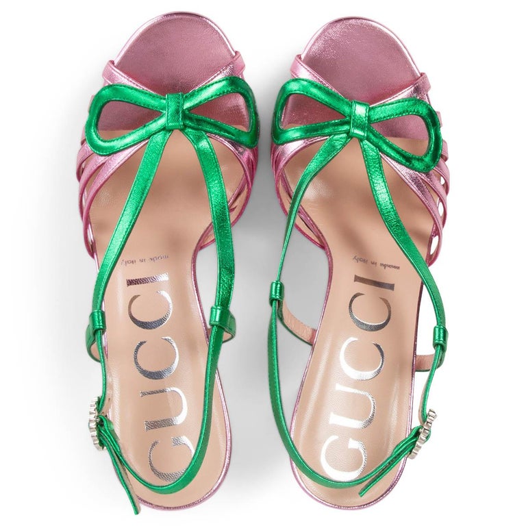 GUCCI metallic green and pink 2018 ZEPHYRA Platform Sandals Shoes 38 For  Sale at 1stDibs