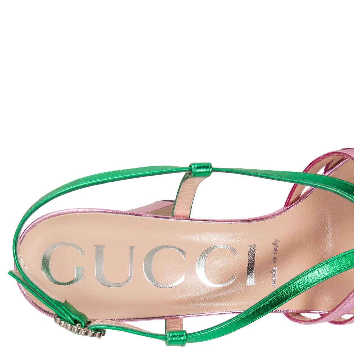 Beige GUCCI metallic green & pink 2018 ZEPHYRA Platform Sandals Shoes 38 For Sale