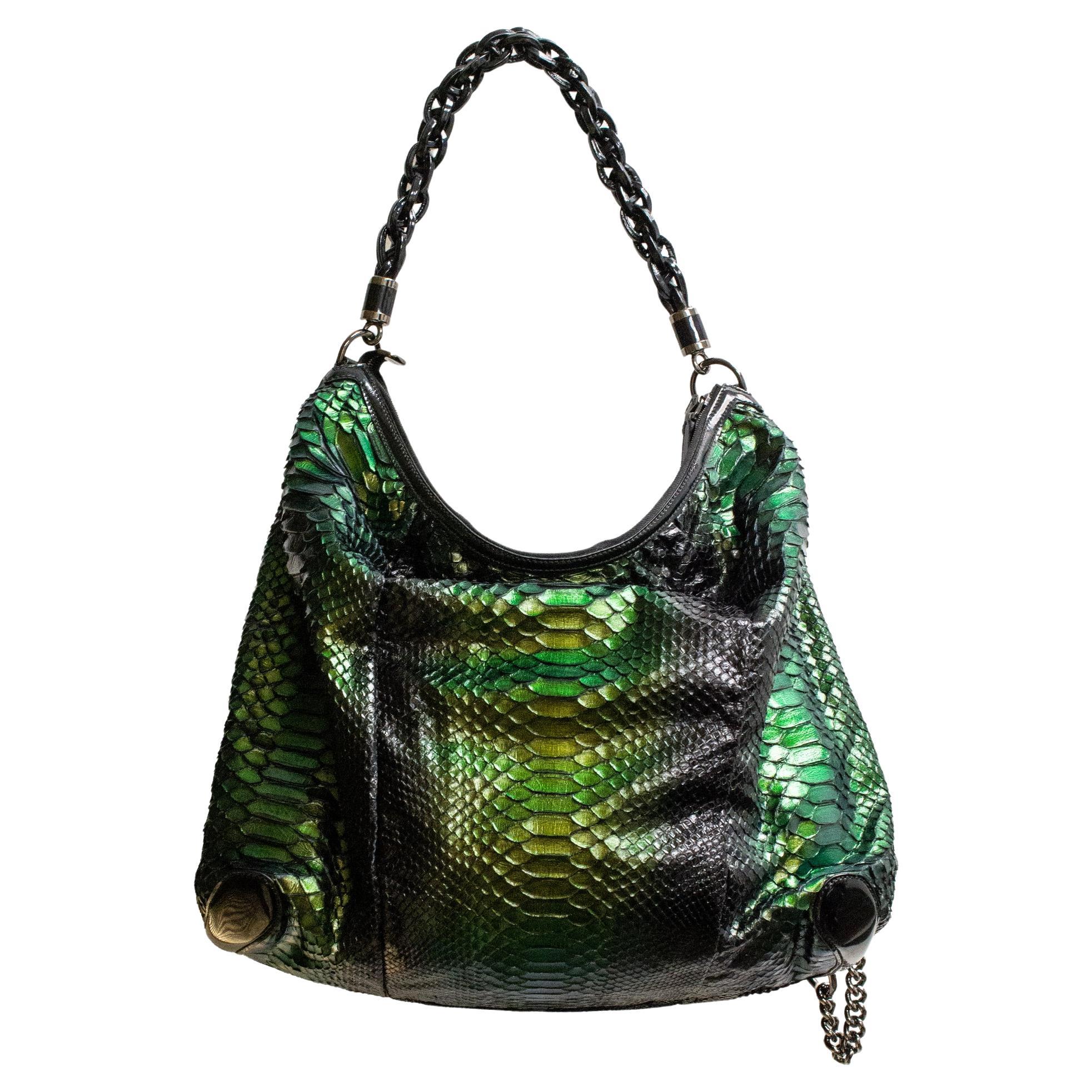 Gucci Metallic Green Python Galaxy 228559 Ladies Leather Handbag For Sale
