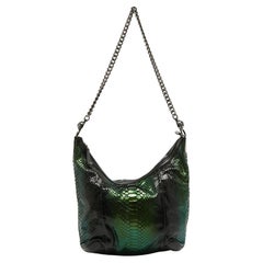 Gucci Metallic Grün Python Medium Galaxy Kette Hobo mit Metallic Grüner Python