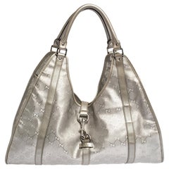 Gucci Metallic Grey GG Emprime Canvas and Leather Large Joy Shoulder Bag