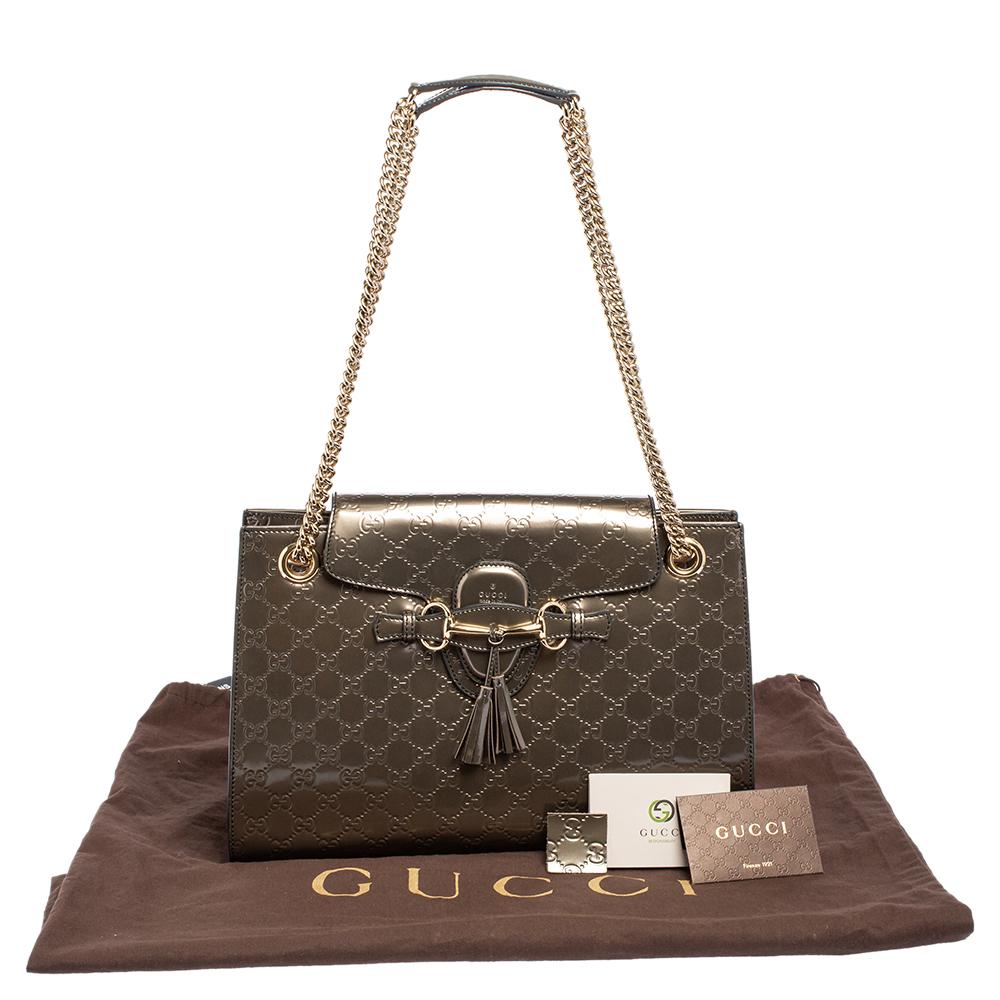 Gucci Metallic Grey Guccissima Leather Large Emily Chain Shoulder Bag 5