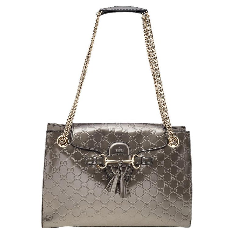 Gucci Metallic Grey Guccissima Leather Large Emily Chain Shoulder Bag ...