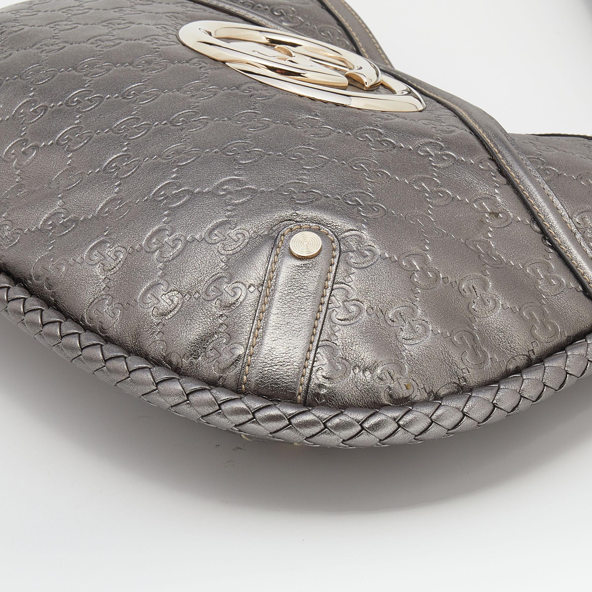Women's Gucci Metallic Grey Guccissima Leather Medium Britt Shoulder Bag
