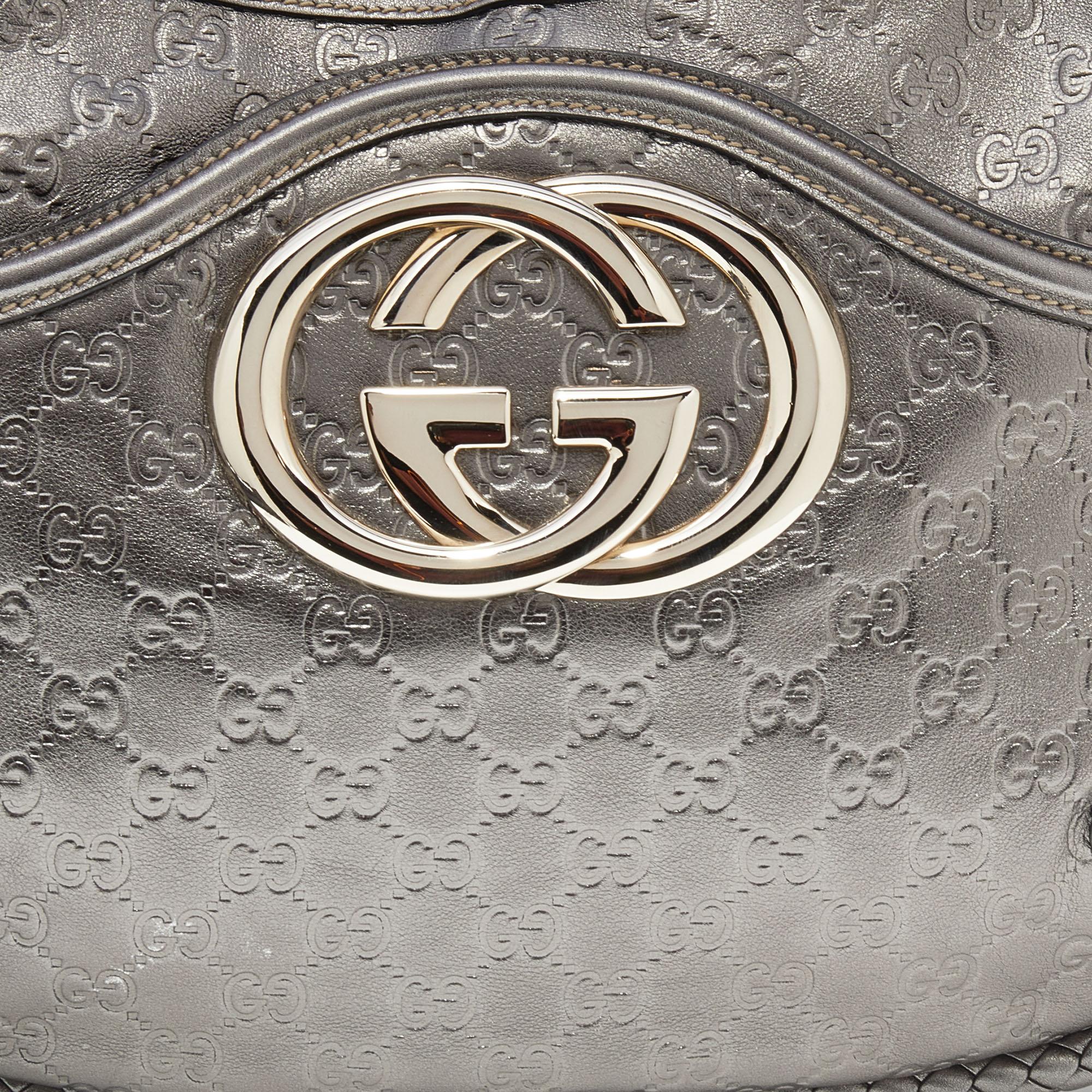 Gucci Metallic Grey Guccissima Leather Medium Britt Shoulder Bag 1