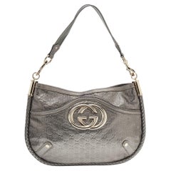 Gucci Metallic Grey Guccissima Leather Medium Britt Shoulder Bag
