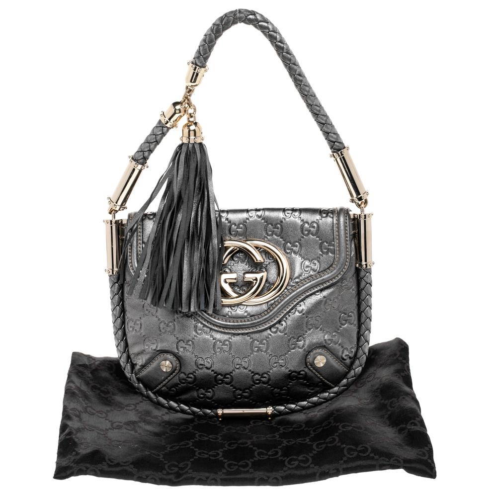 Gucci Metallic Grey Guccissima Leather Small Britt Tassel Hobo 4