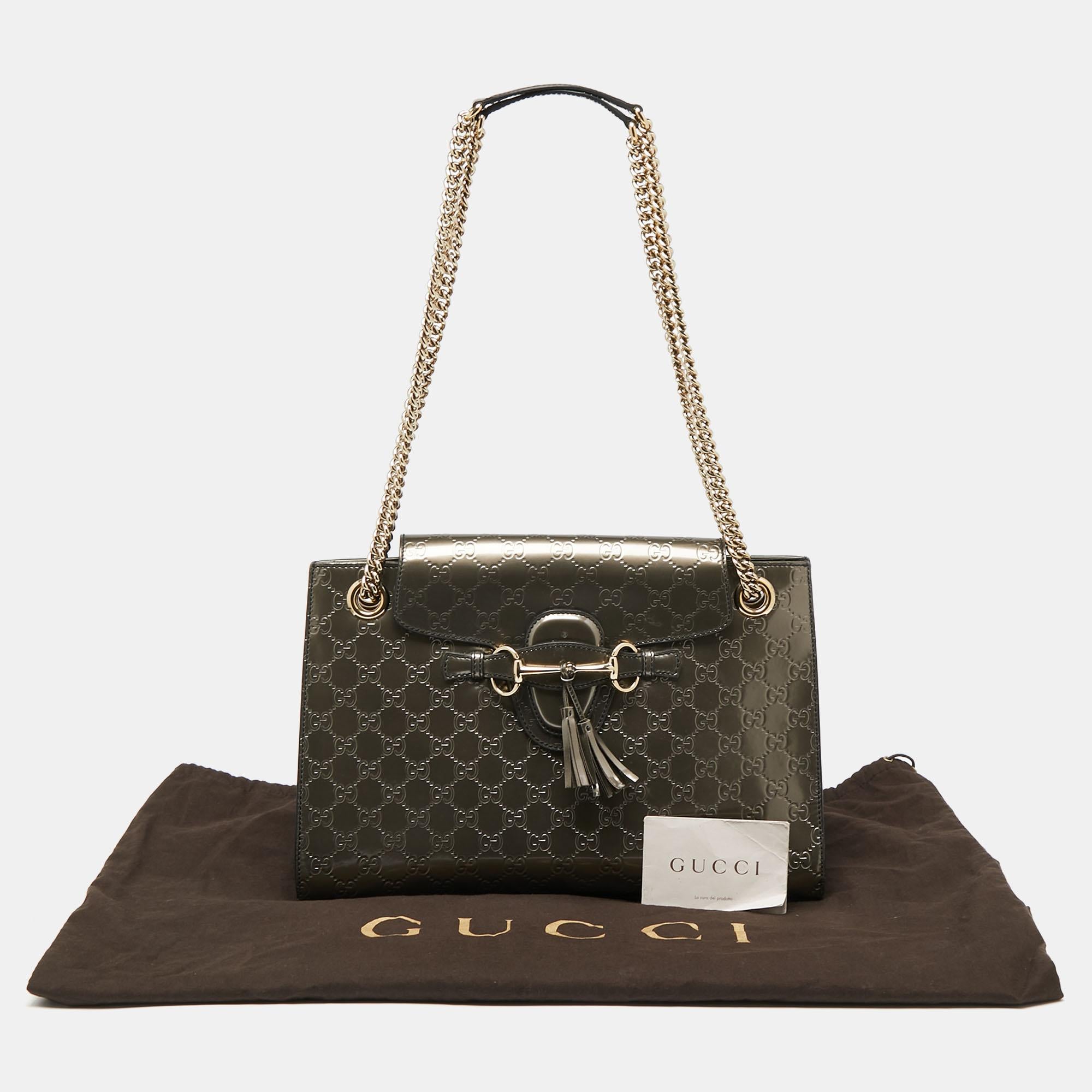 Gucci Metallic Grey Guccissima Patent Leather Large Emily Chain Shoulder Bag 7