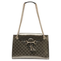 Gucci Metallic Grau Guccissima Lackleder Große Emily Umhängetasche mit Kette