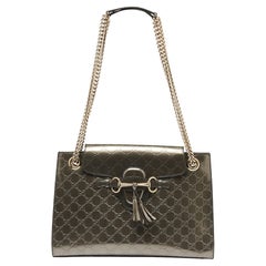 Gucci Metallic Grey Guccissima Patent Leather Large Emily Chain Shoulder Bag