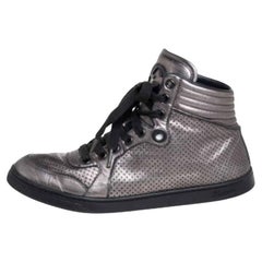 Gucci Metallic Grey Leather High-Top Sneakers Size 37
