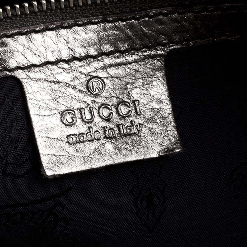 Gucci Metallic Grey Leather Large Hysteria Clutch 4