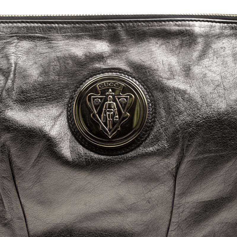 Gucci Metallic Grey Leather Large Hysteria Clutch 1