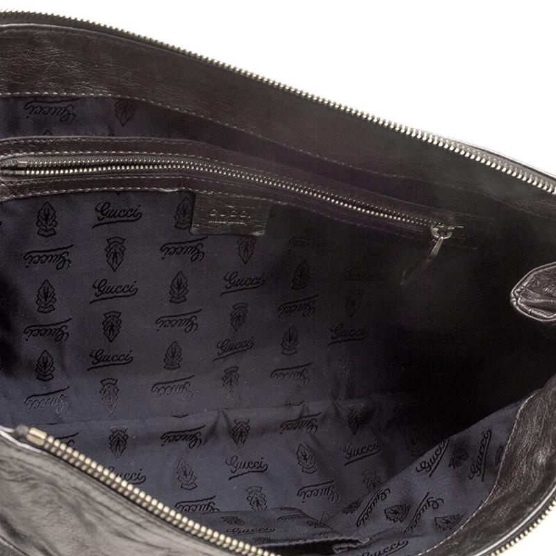 Gucci Metallic Grey Leather Large Hysteria Clutch 2