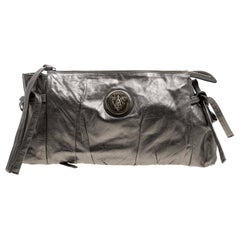 Gucci Metallic Grey Leather Large Hysteria Clutch