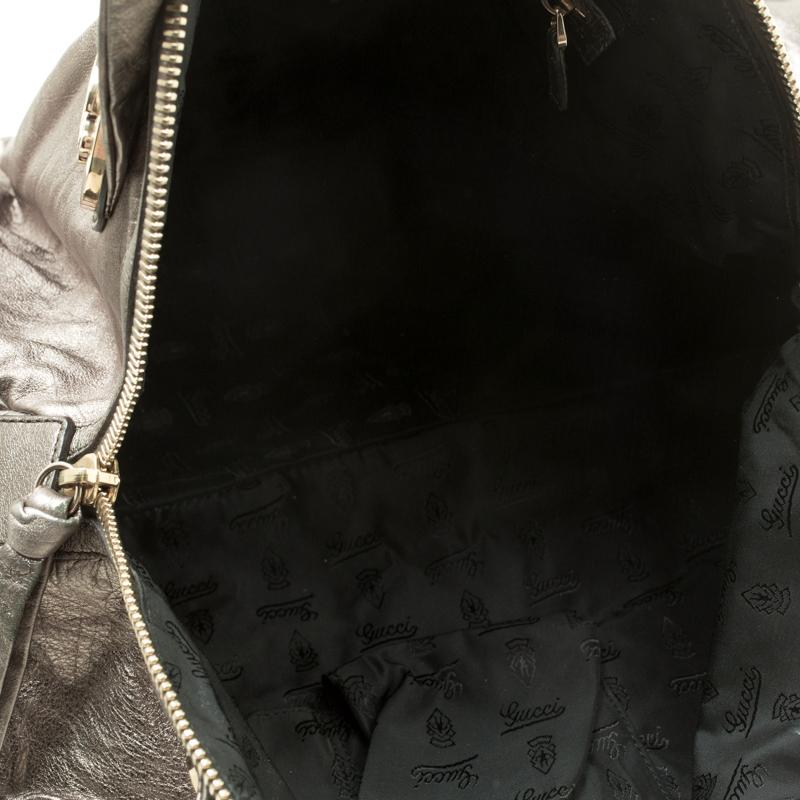 Gucci Metallic Grey Leather Large Hysteria Top Handle Bag 3