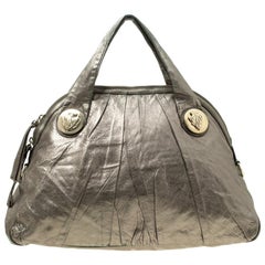 Gucci Metallic Grey Leather Large Hysteria Top Handle Bag