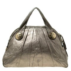 Gucci Metallic Grey Leather Large Hysteria Top Handle Bag