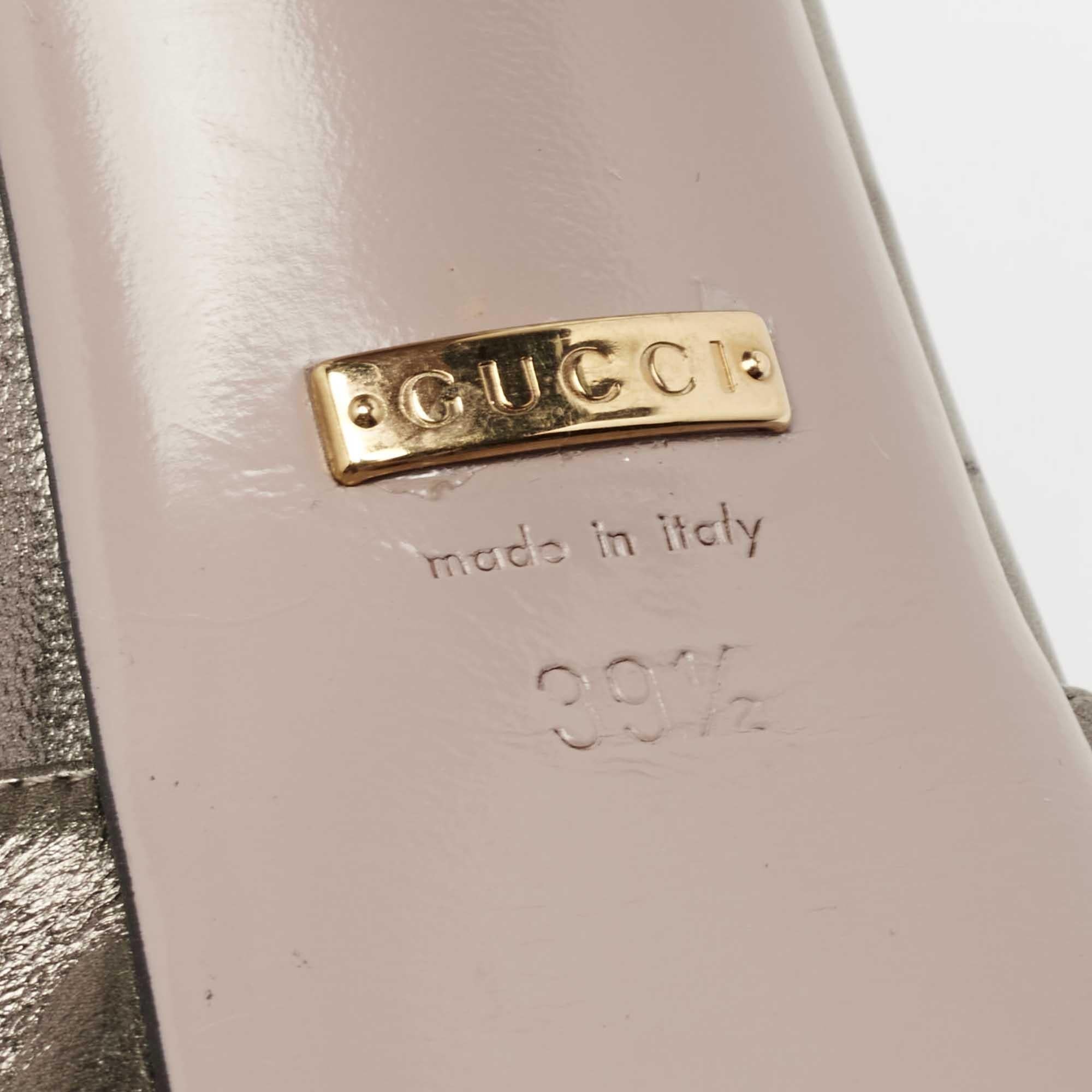 Gucci Metallic Grey Leather Lili Peep-Toe Platform Pumps Size 39.5 For Sale 3