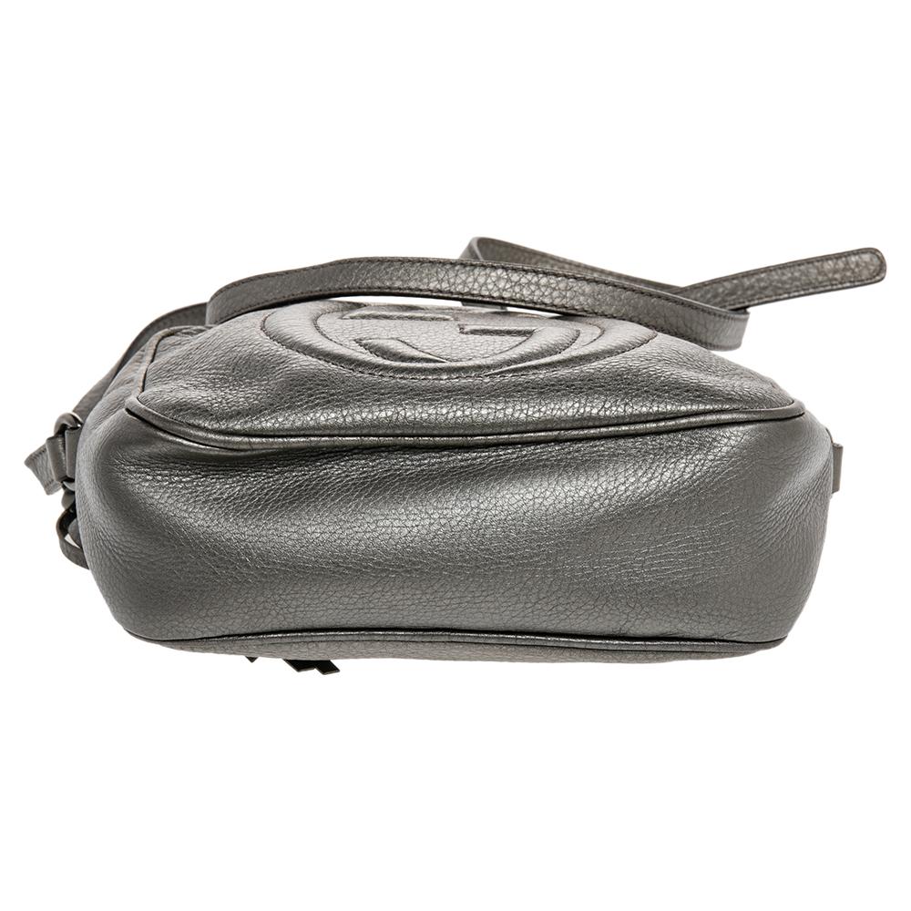 Women's Gucci Metallic Grey Leather Small Soho Disco Crossbody Bag