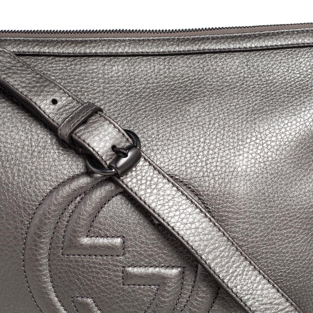Gucci Metallic Grey Leather Soho Small Messenger Bag 2
