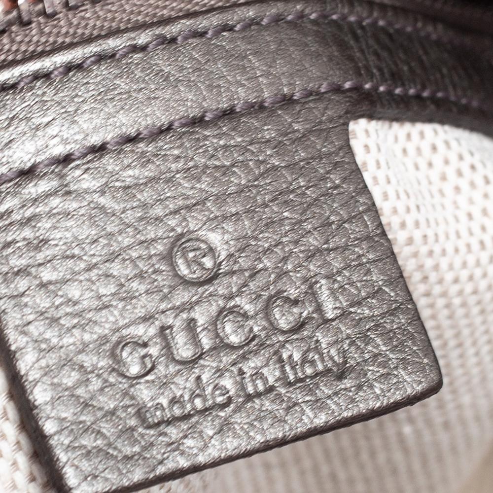Gray Gucci Metallic Grey Leather Soho Small Messenger Bag