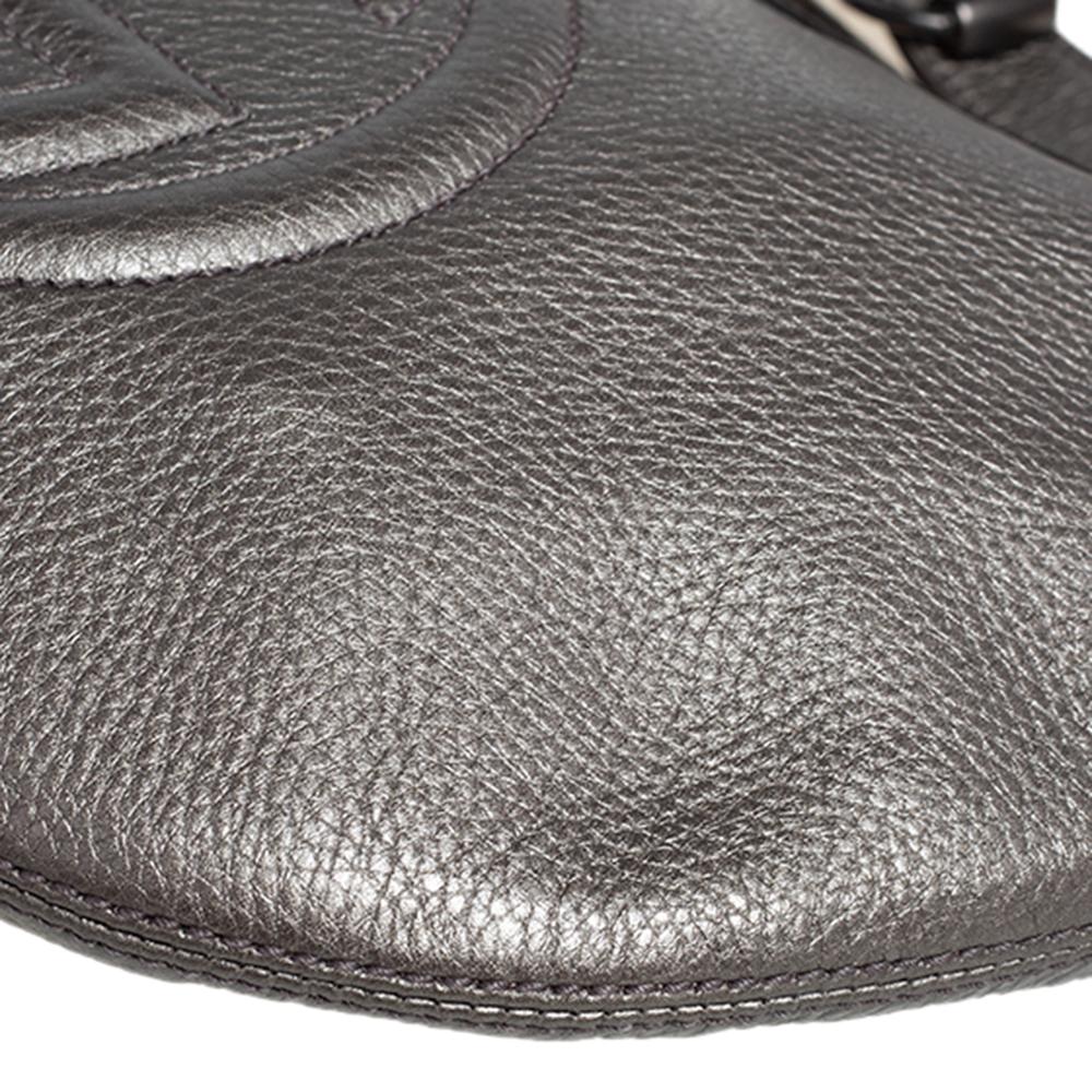 Women's Gucci Metallic Grey Leather Soho Small Messenger Bag