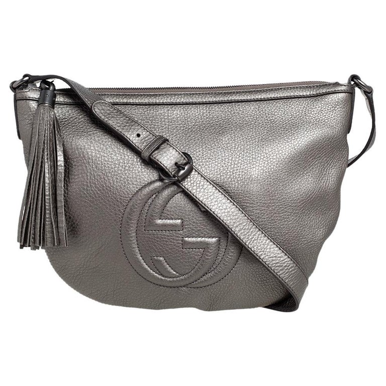 Gucci Metallic Grey Leather Soho Small Messenger Bag at 1stDibs  grey  leather messenger bag, grey metallic bag, metallic grey bag