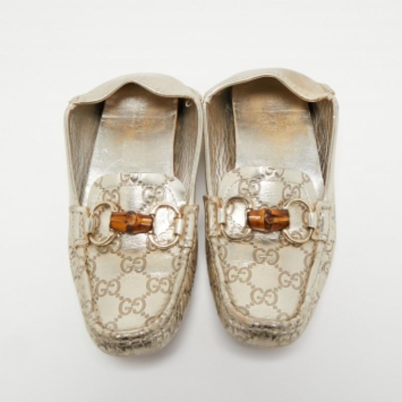 Mocasines Gucci Metalizados Guccissima Piel Bambú Horsebit Slip On Talla 37 en Bueno estado para la venta en Dubai, Al Qouz 2