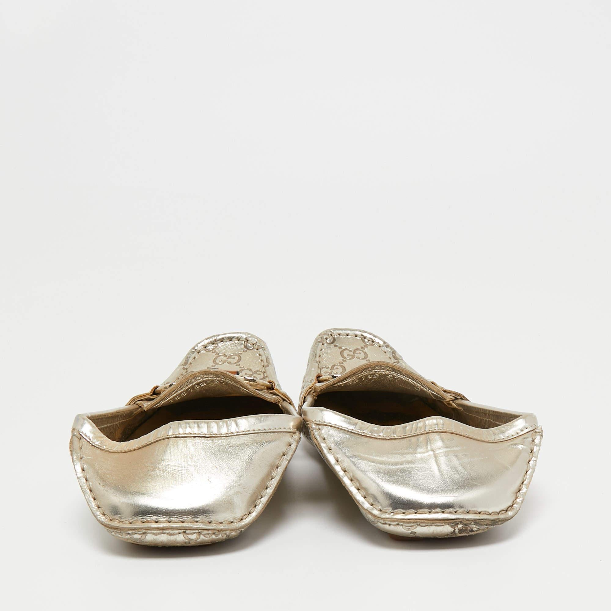 Women's Gucci Metallic Guccissima Leather Bamboo Horsebit Slip On Loafers Size 37