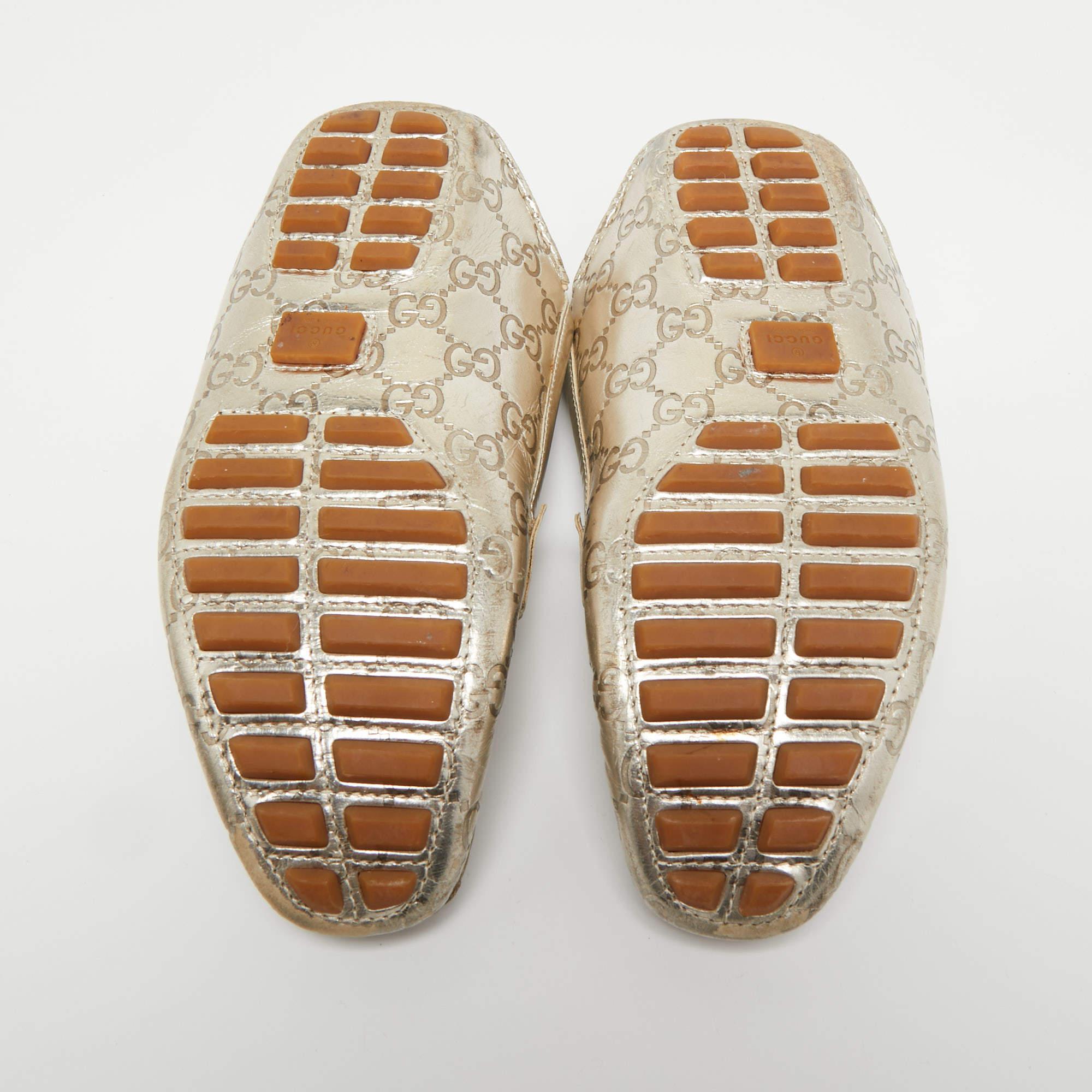 Gucci Metallic Guccissima Leather Bamboo Horsebit Slip On Loafers Size 37 1