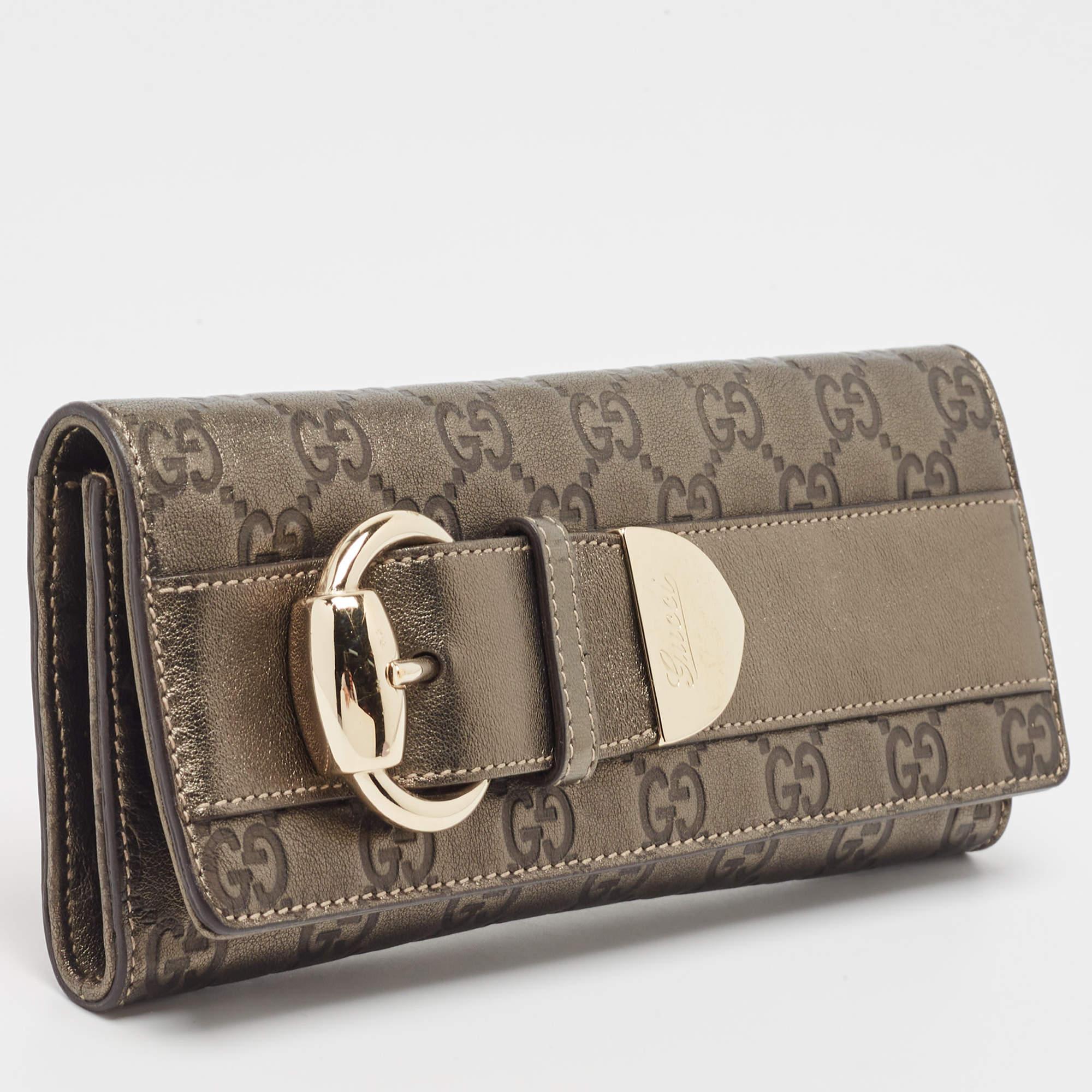 Women's Gucci Metallic Guccissima Leather Buckle Continental Wallet
