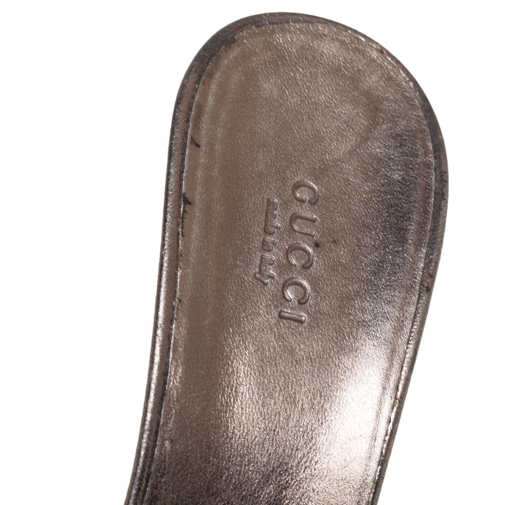 Gucci Metallic Gunmetal Sequin Embellished Slide Sandals Size 40 1