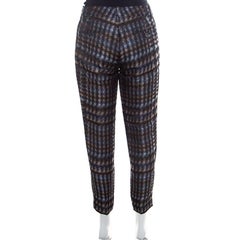 Gucci Metallic Houndstooth Pattern Silk Jacquard Skinny Trousers S