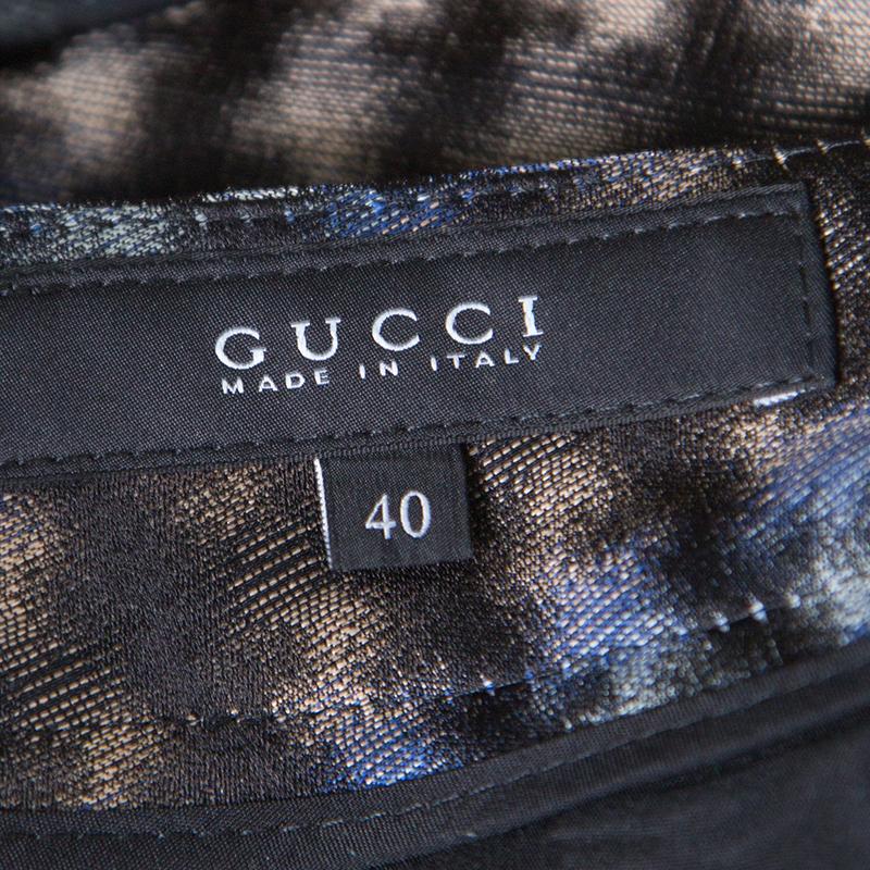 Gucci Metallic Houndstooth Pattern Silk Jacquard Skinny Trousers S 2
