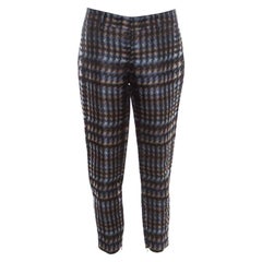 Gucci Metallic Houndstooth Pattern Silk Jacquard Skinny Trousers S