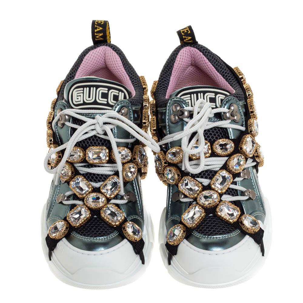 gucci gucci white leather and mesh flashtrek removable crystals sneakers size 36