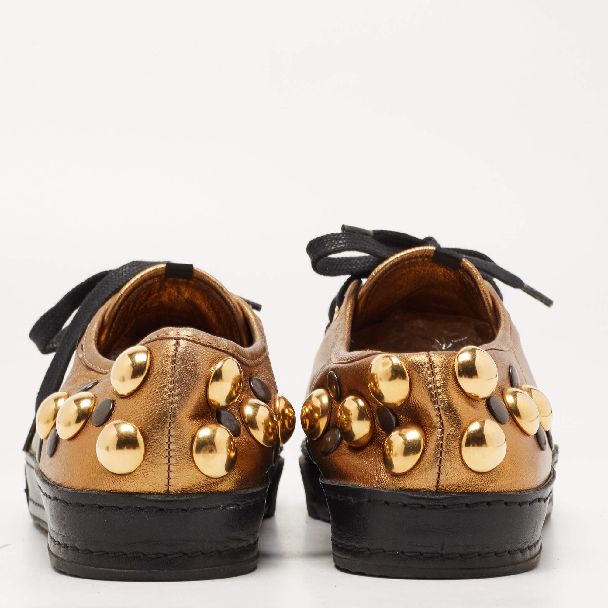 Women's Gucci Metallic Leather Babouska Studded Praga Sneakers Size 36 For Sale